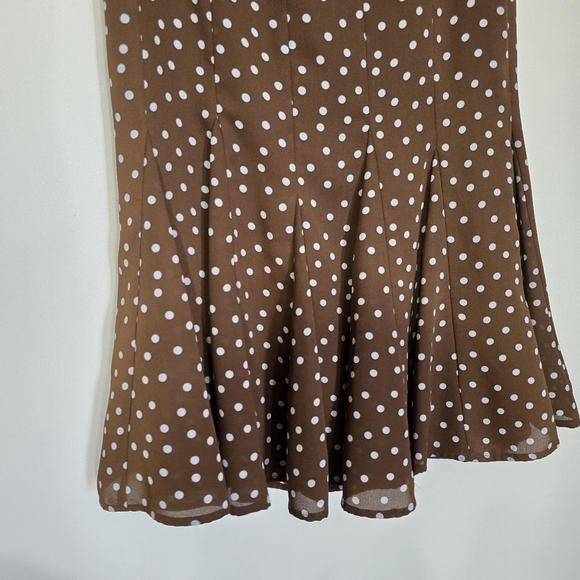 Vintage Polkadot White and Brown Midi A-Line Skirt - Picture 5 of 6
